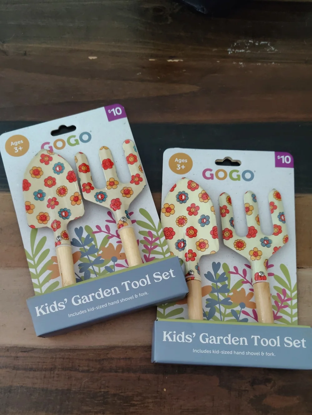 GOGO Kids Garden Tool Set - Cream with Red, Yellow & Blue Flowers